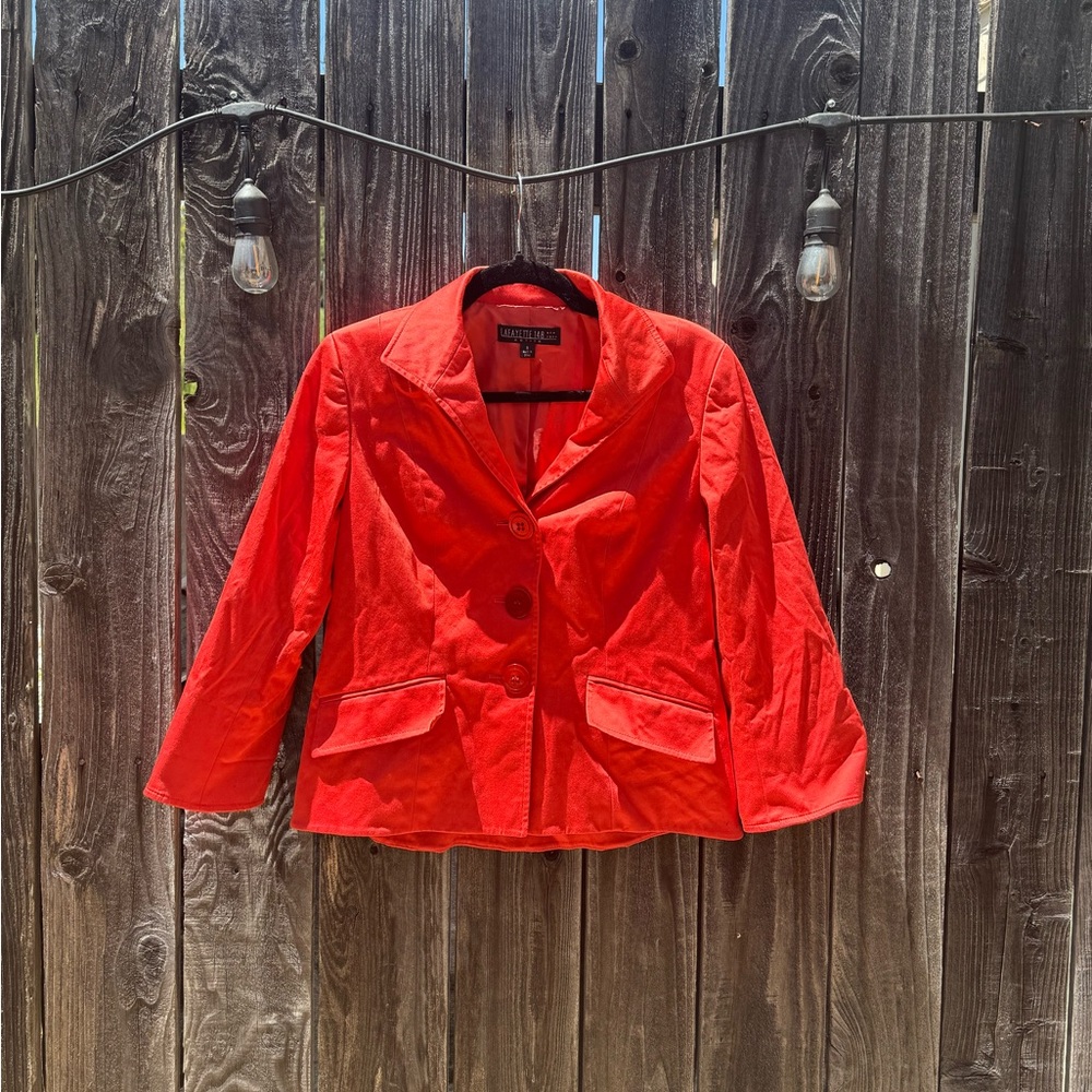 🔴Lafayette 148 Orange Red Petite Single Breasted Button Up Blazer Jacket size 8P